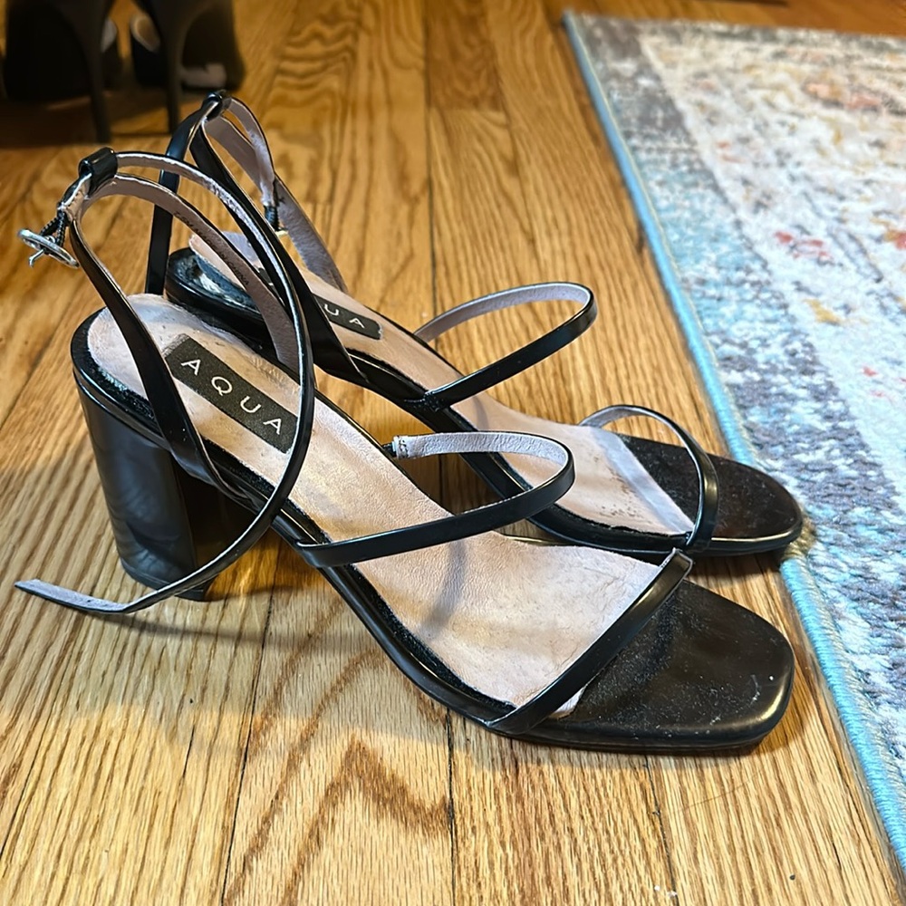 Aqua Black Strappy Women's Heels
